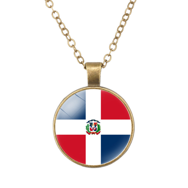 Wholesale North American National Flags Time Gem Round Retro Pendant Necklace